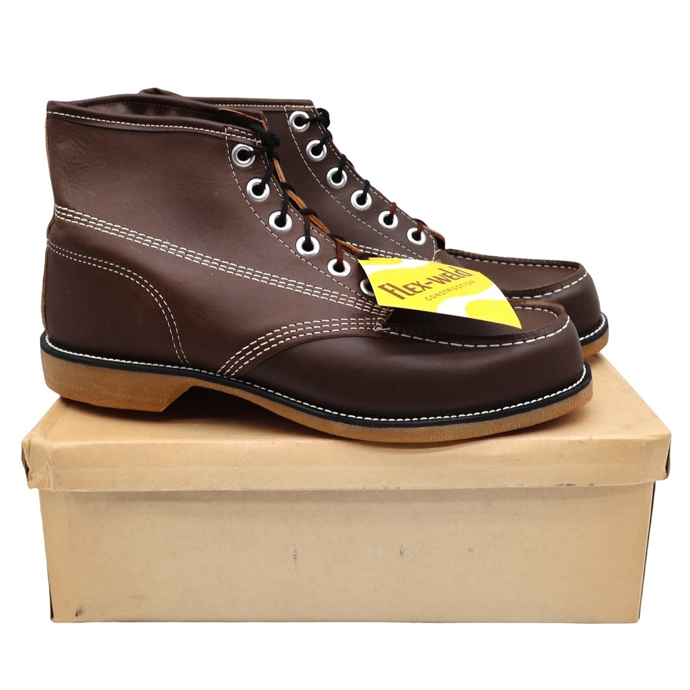 Cedar Crest Work Boots Mens 11 Wide Vintage Brown Leather Moc Toe Deadstock